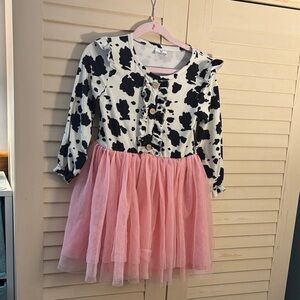 Pink and Black Cow Print Kids Dress